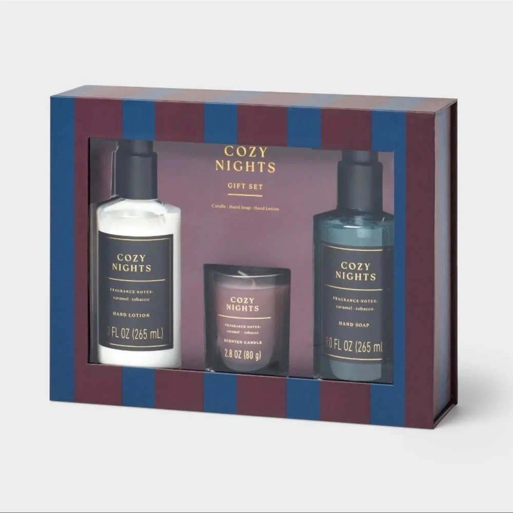 3pc Cozy Nights Personal Care Hand Soap & Lotion Candle Gift Set Blue -Threshold
